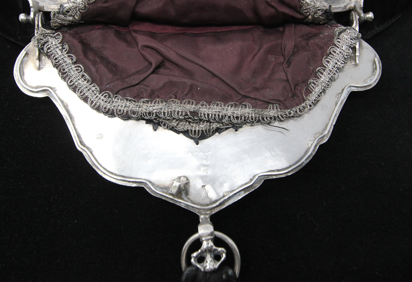 Antique Dutch 1823 Hallmarked Solid Silver Large Religious Black Velvet Frame Hand bag