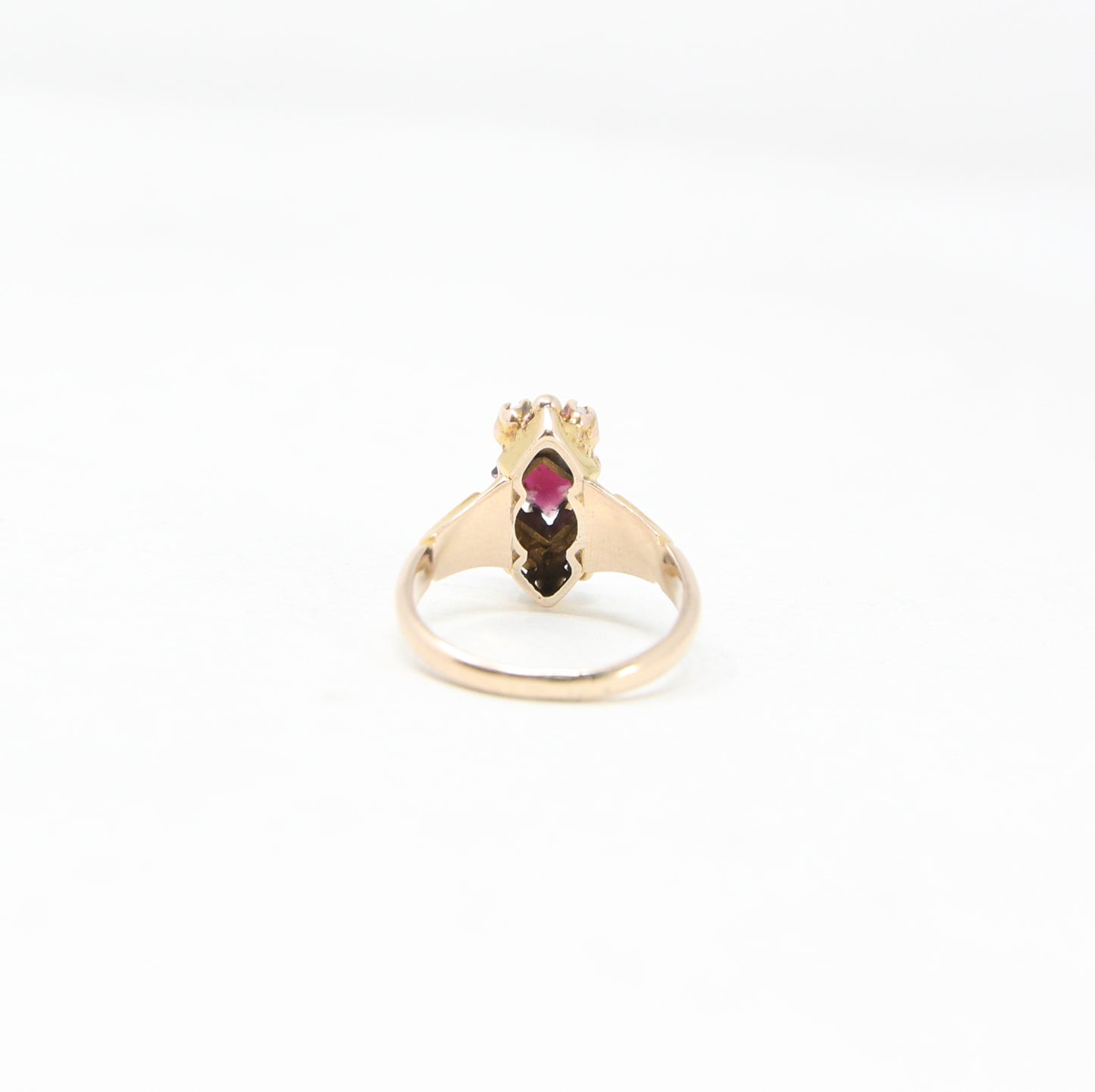 Antique Victorian Solid 9ct 9k Gold Garnet Seed Pearl Navette Ring Size J 1/2